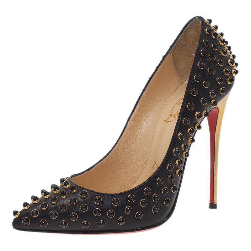 Christian Louboutin Black Studded Leather Pigalle Pumps Size 37