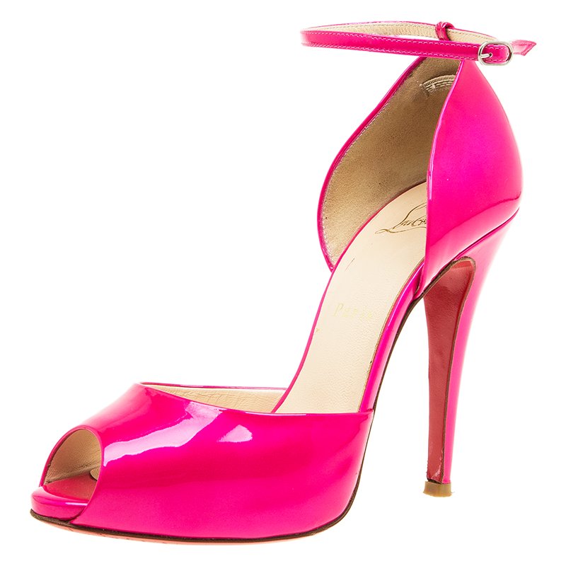 Christian Louboutin Pink Patent Gardner D'Orsay Ankle Strap Pumps Size ...