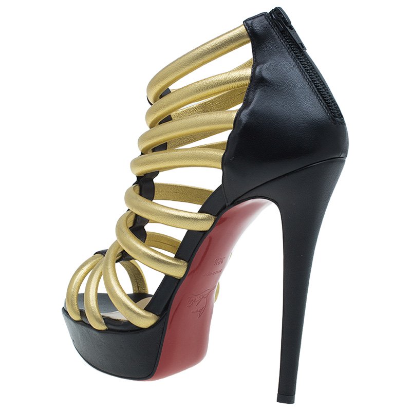 Christian Louboutin Black & Gold Leather Romaine Platform Sandals Golden  Metallic ref.790966 - Joli Closet