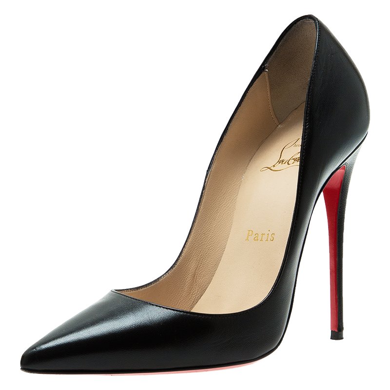 Pre Owned حذاء كعب عالي كريستيان لوبوتان سو كيت جلد أسود لامع مقاس 37.5