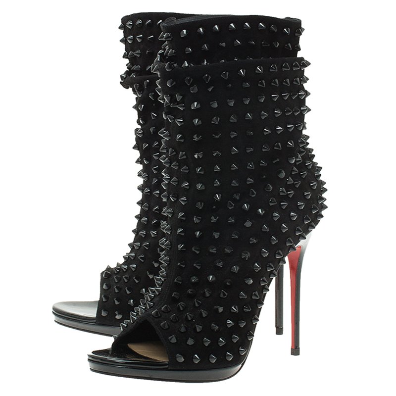 Christian Louboutin Black Spiked Suede Guerilla Open Toe Slouchy Ankle ...