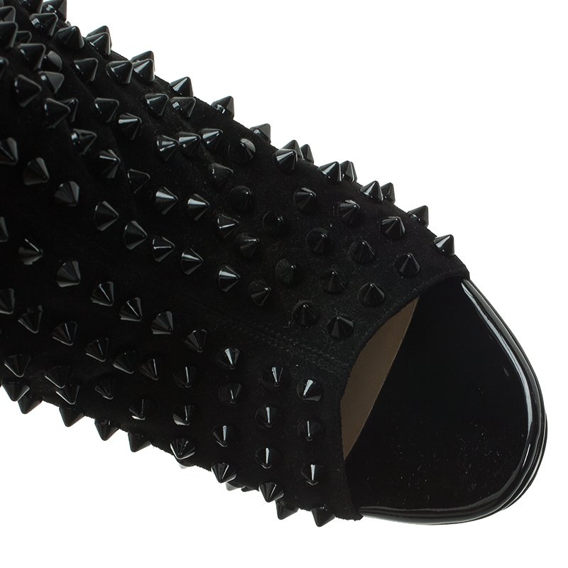 Christian Louboutin Black Spiked Suede Guerilla Open Toe Slouchy