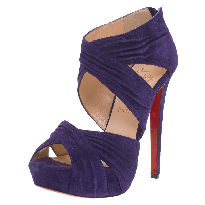 Christian Louboutin Purple Suede Bandra Platform Sandals Size 37.5