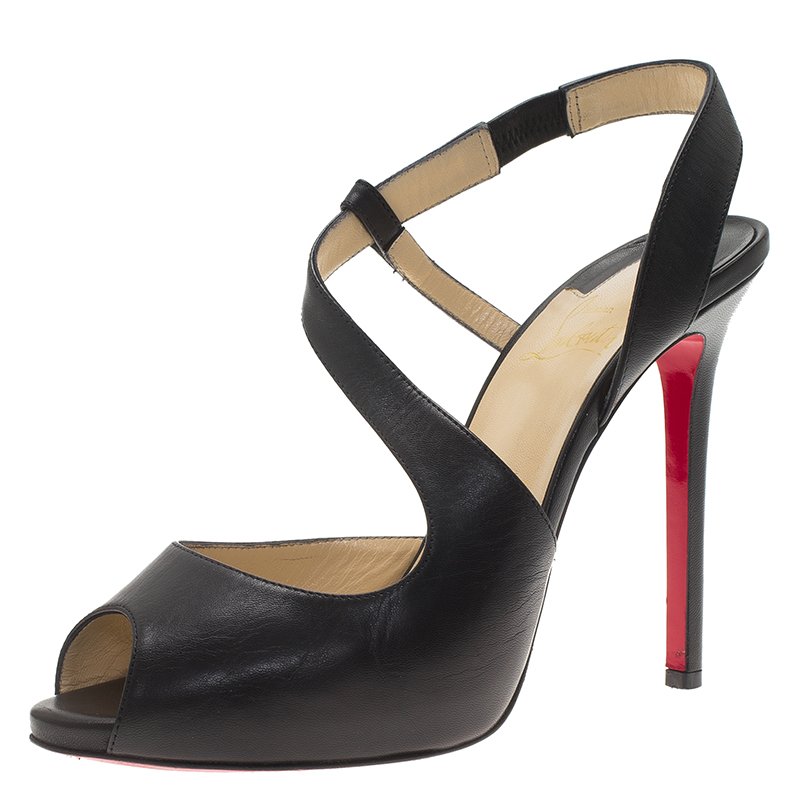 Pre Owned Christian Louboutin Black Leather Viveka Cross Strap Platform Sandals Size 40