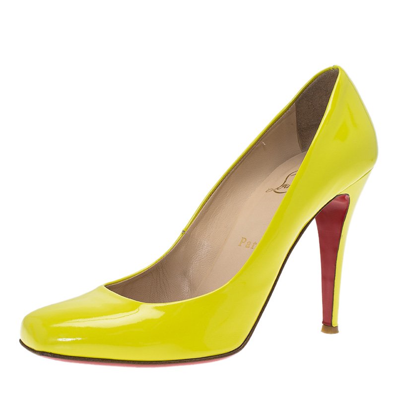 Pre Owned Christian Louboutin Yellow Patent Decollete 328 Pumps Size 39.5