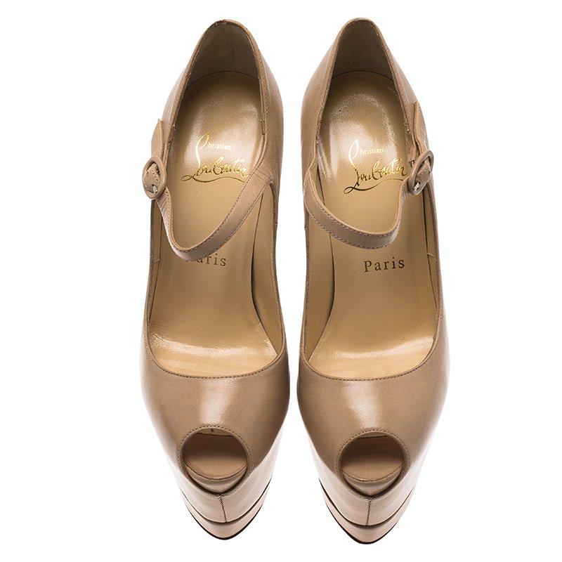 christian louboutin beige peep toe