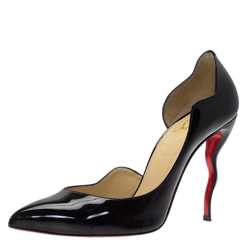 مملوكة مسبقًا Christian Louboutin Black Patent Dalida Wavy D'orsay Pumps Size 37.5