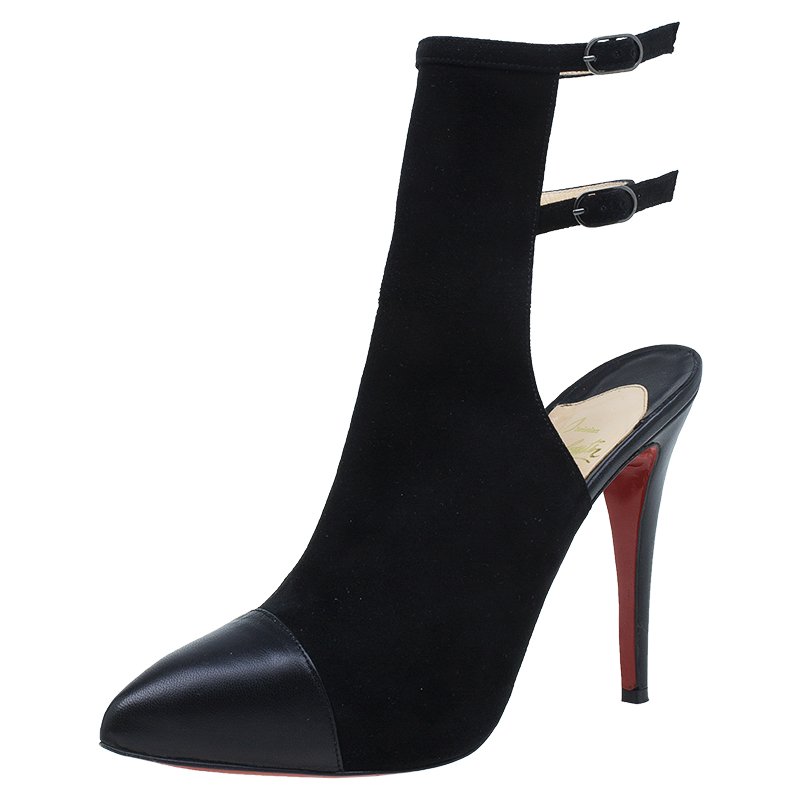 Pre Owned حذاء كريستيان لوبوتان سيور مزدوجة مقدمة مغلقة سويدي أسود مقاس 39.5