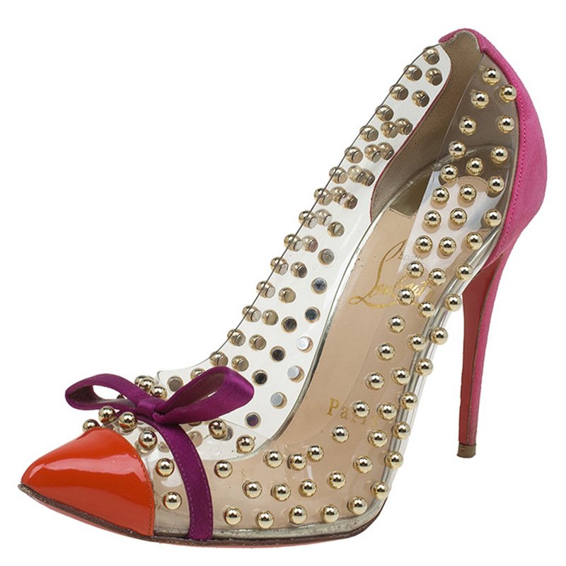 Christian Louboutin Multicolor PVC Suede and Patent Studded Bille Et Boule Pumps Size 37