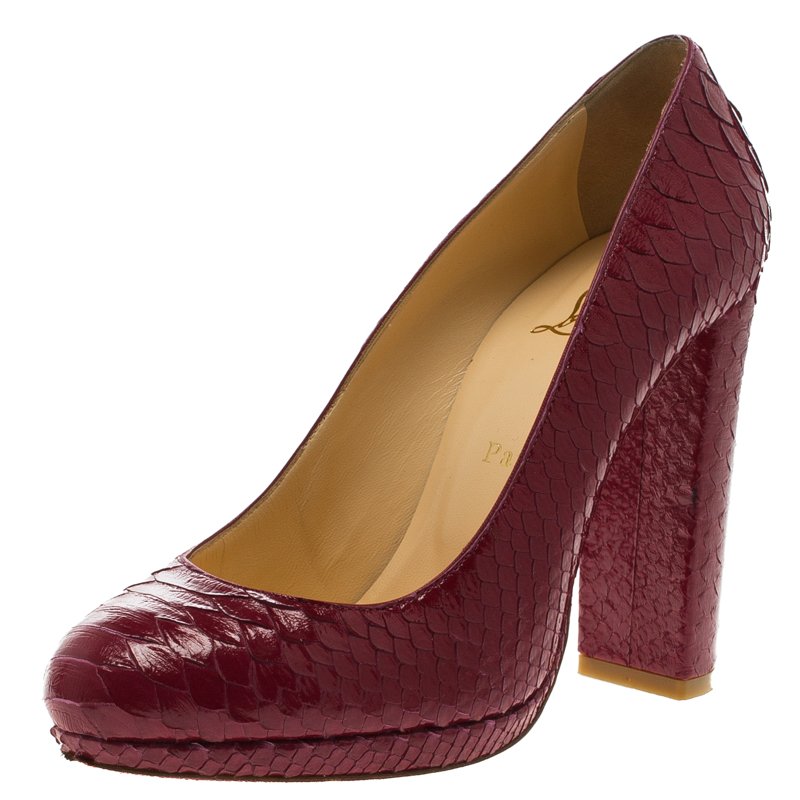 Pre Owned Christian Louboutin Ruby Red Python Grapi Pumps Size 39