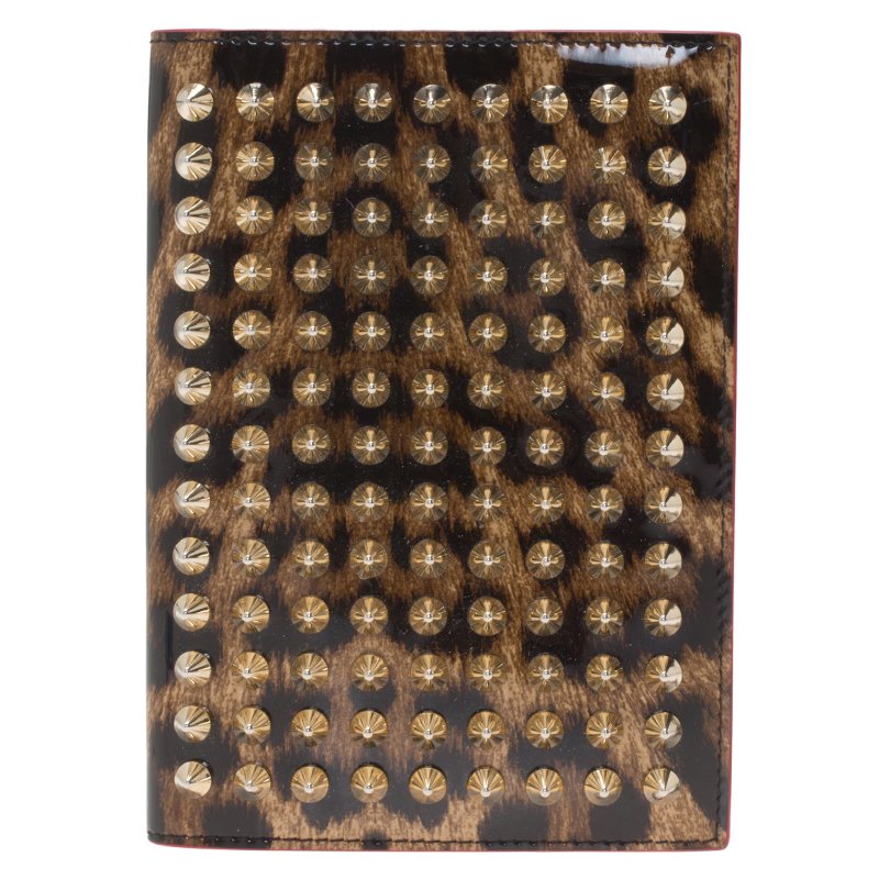 Christian Louboutin Brown Leopard Print Spike Loubipass Passport Cover