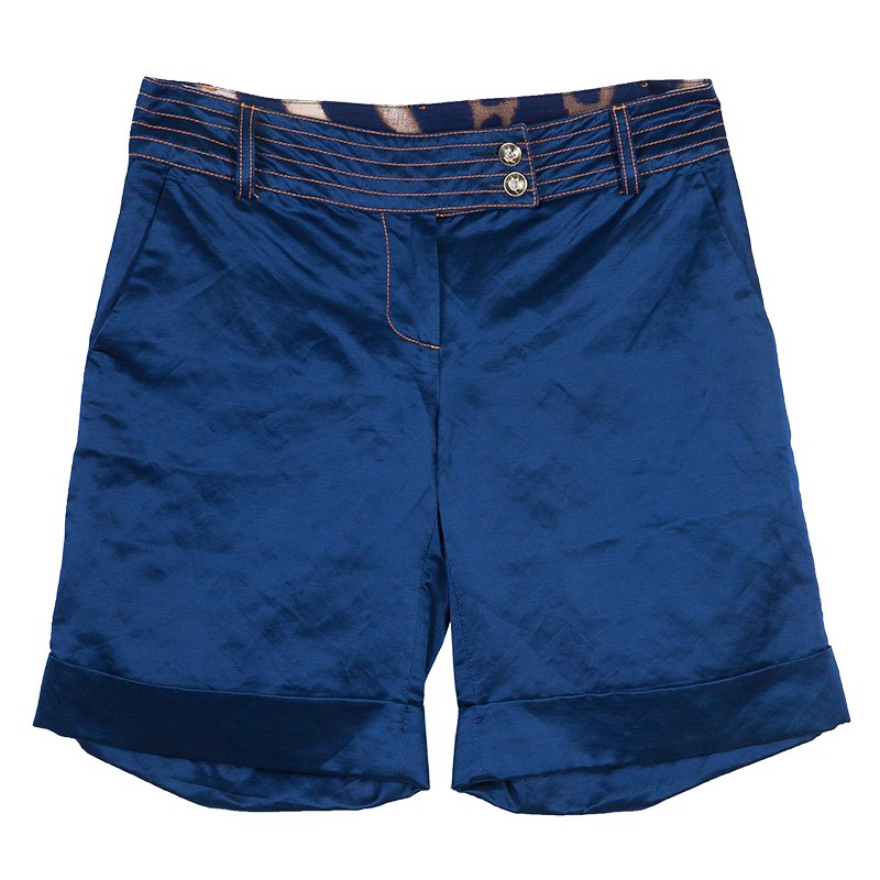 Pre Owned Class by Roberto Cavalli Blue Satin Shorts S