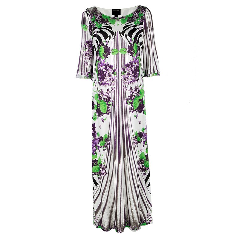 Pre Owned Class by Roberto Cavalli Multicolor Printed Short Sleeve Maxi Dress L