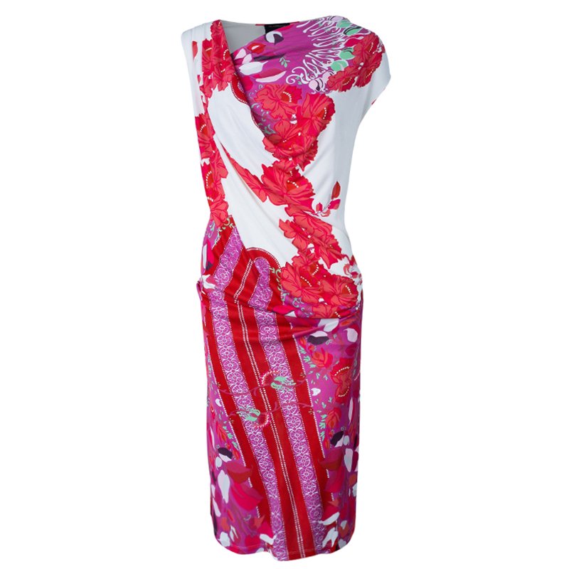 Pre Owned Class by Roberto Cavalli White and Pink Printed Sleeveless Dress M