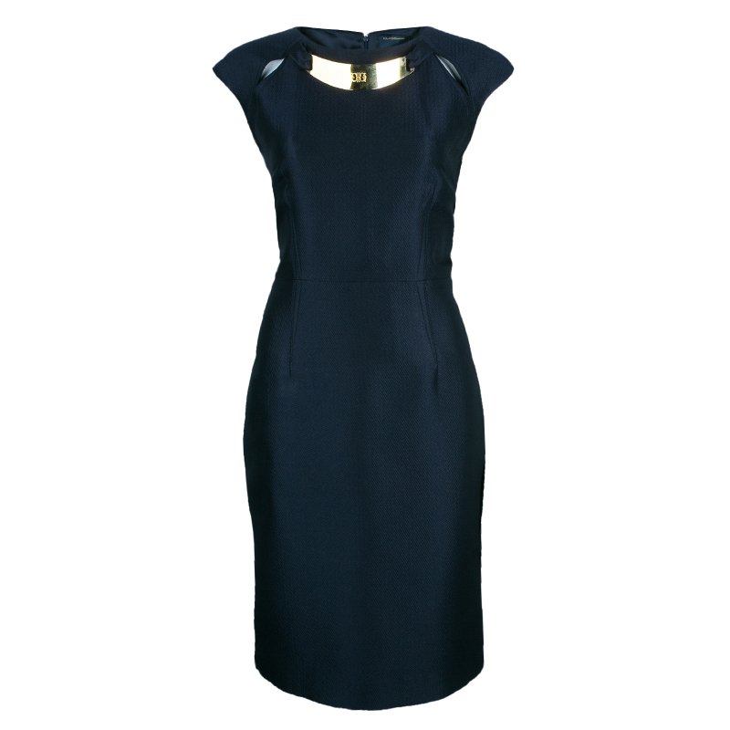 Pre Owned فستان كلاس روبرتو كافالي أزرق داكن ضيق L