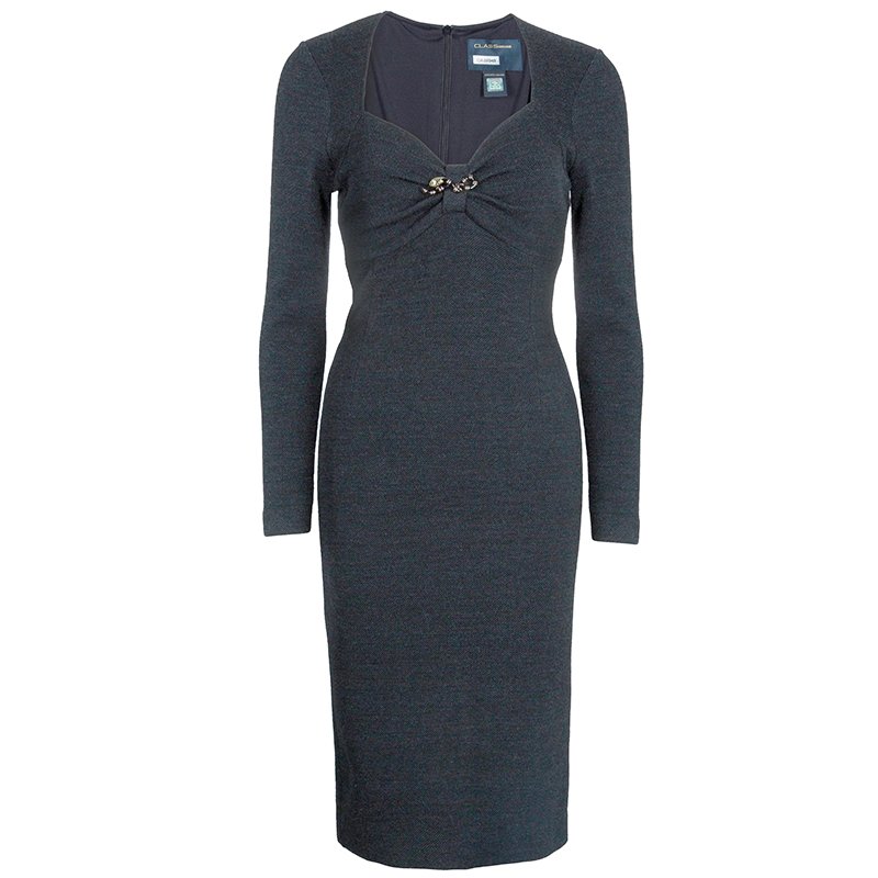 Pre Owned فستان كلاس باي روبرتو كافالي رصاصي مجسم S