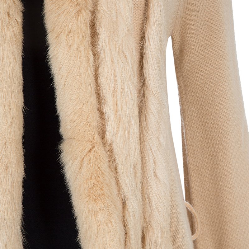 Pre Owned Class by Roberto Cavalli Beige Fur Trim Wool Cardigan M