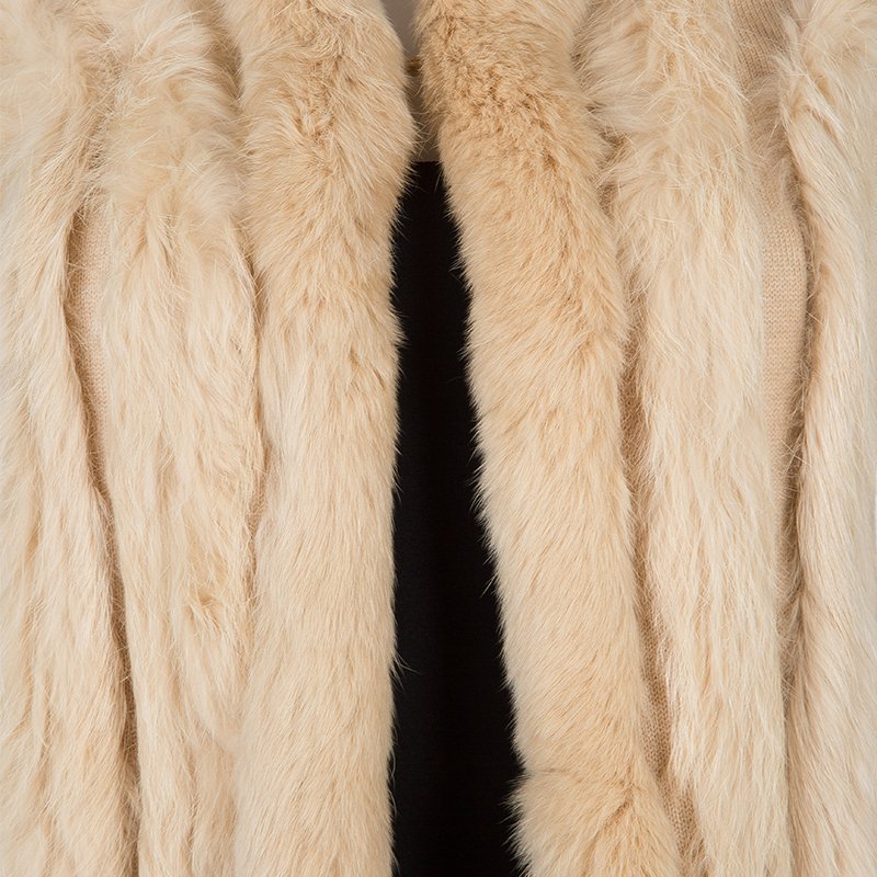 Pre Owned Class by Roberto Cavalli Beige Fur Trim Wool Cardigan M