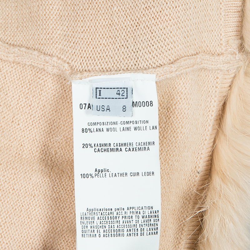 Pre Owned Class by Roberto Cavalli Beige Fur Trim Wool Cardigan M