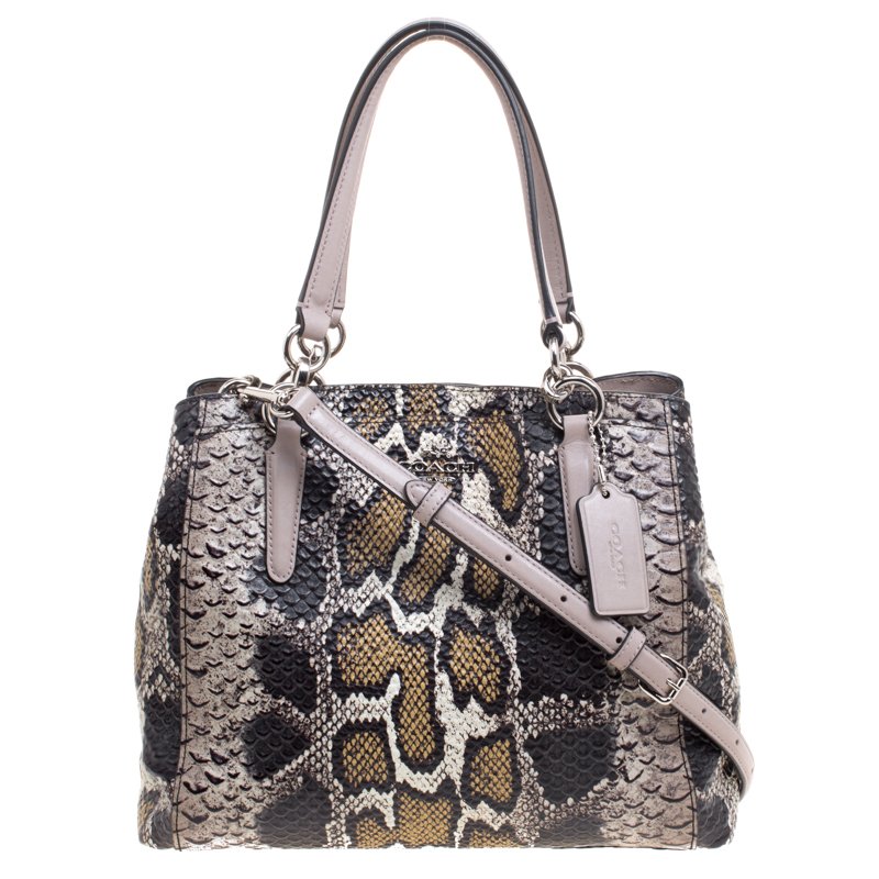 Coach Multicolor Python Embossed Leather Convertible Tote