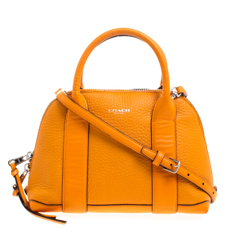 Pre Owned Coach Orange Pebbled Leather Mini Preston Satchel