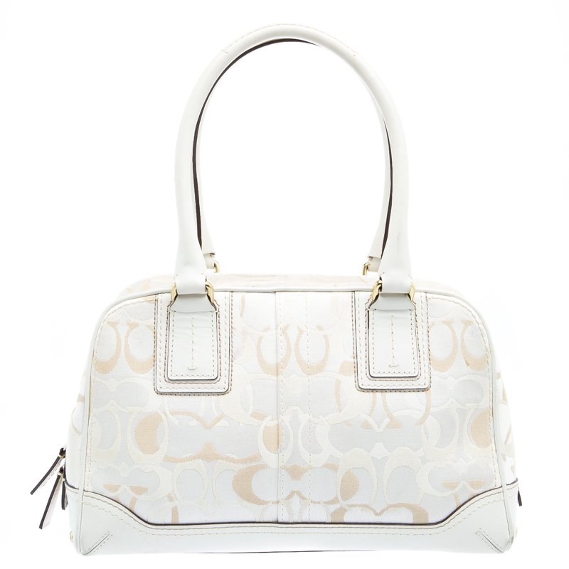 Pre Owned Coach White Fabric and Leather Hampton Satchel