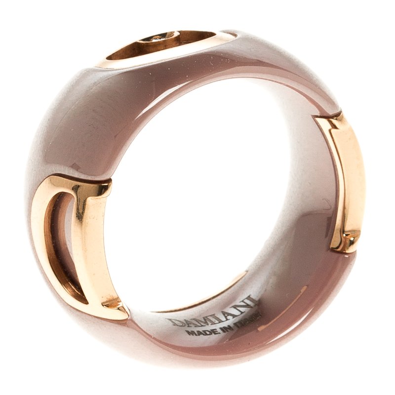 Damiani D.Icon Cappuccino Ceramic 18k Rose Gold Ring Size 51