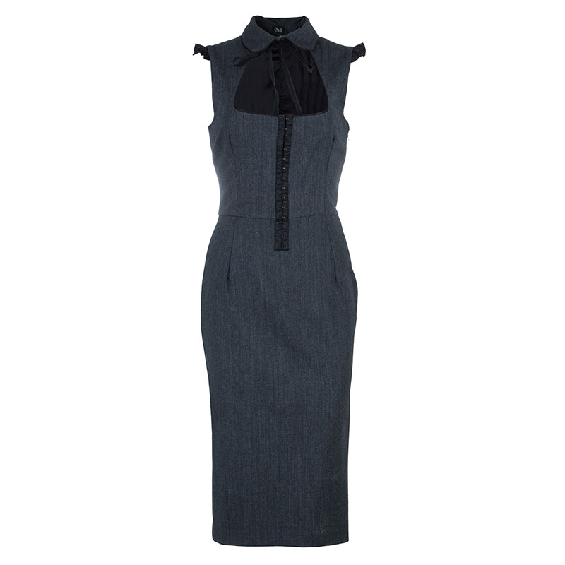 Pre Owned D&G Grey Peter Pan Collar Dress M