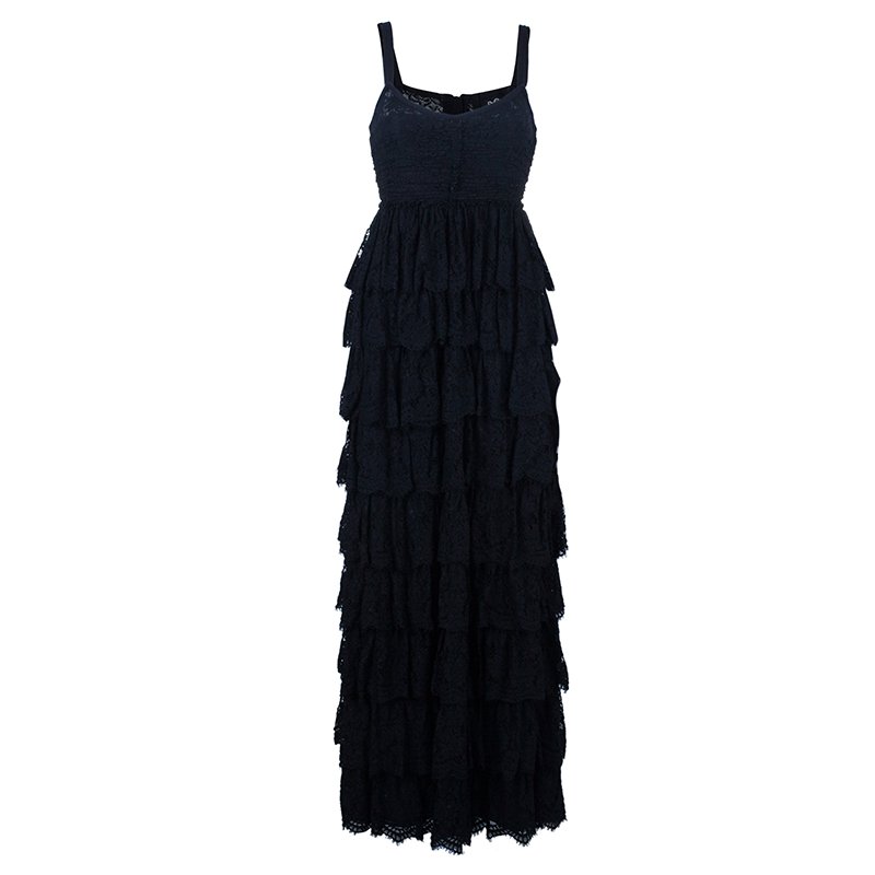 D and G Ruffle Tiered Lace Maxi Gown S