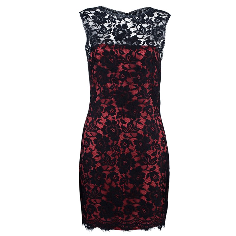 D and G Red Black Lace Fitted Dress M