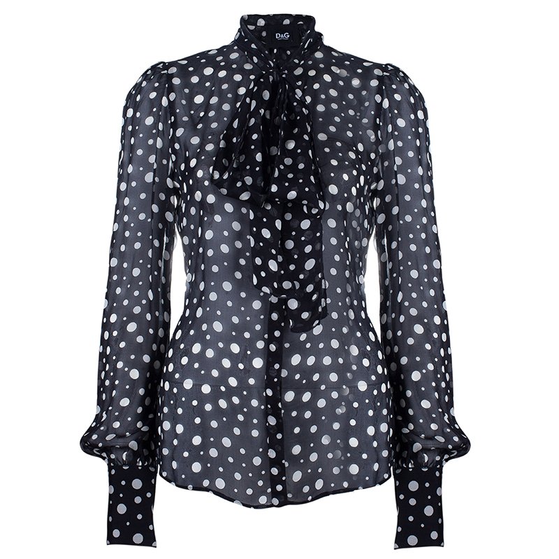 Pre Owned D&G Black Polka Dot Neck-Tie Top M