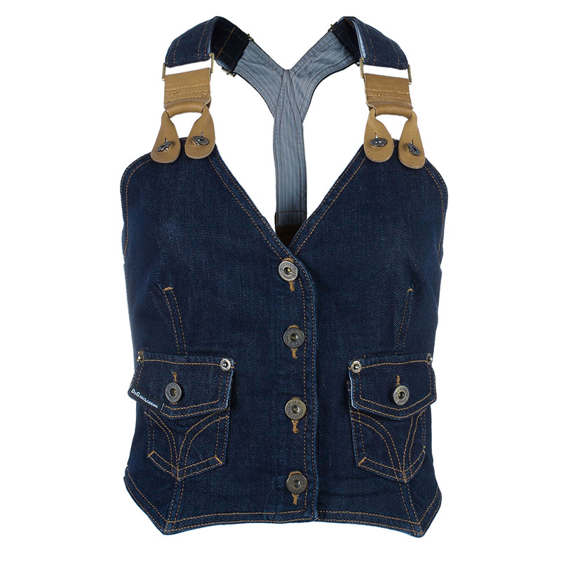 D and G Denim Halterneck Top M