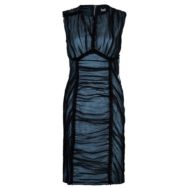 Pre Owned D&G Black Gathered Silk Detail Shift Dress M