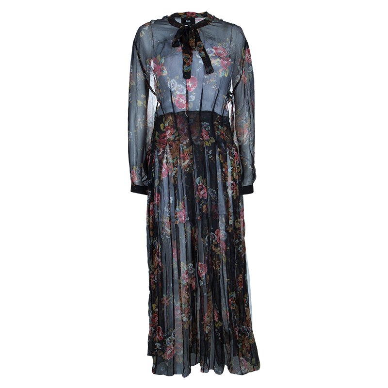Pre Owned D and G Floral Silk Chiffon Maxi Dress M