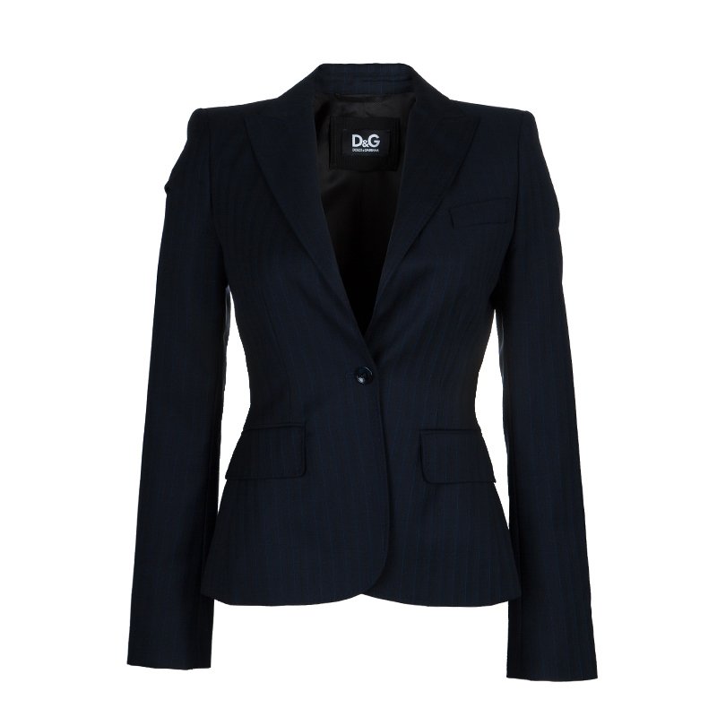 D&G Navy Blue Pinstriped Wool Blazer S