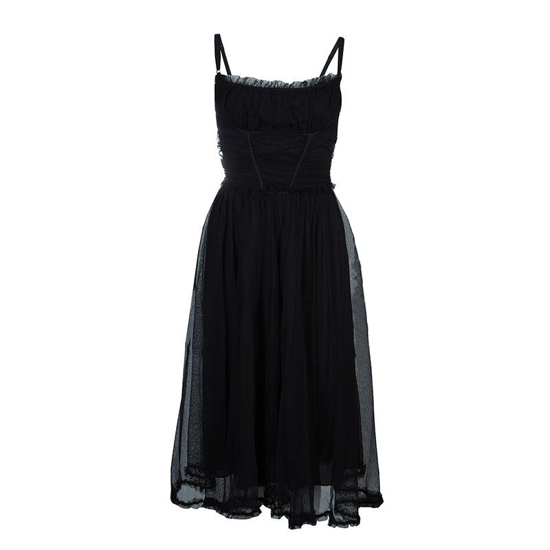Pre Owned D&G Black Tulle Gathered Dress L