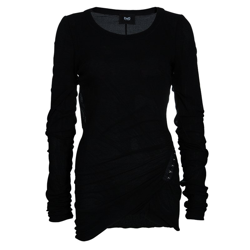 Pre Owned D&G Black Side Hook Detail Long Sleeve Top M
