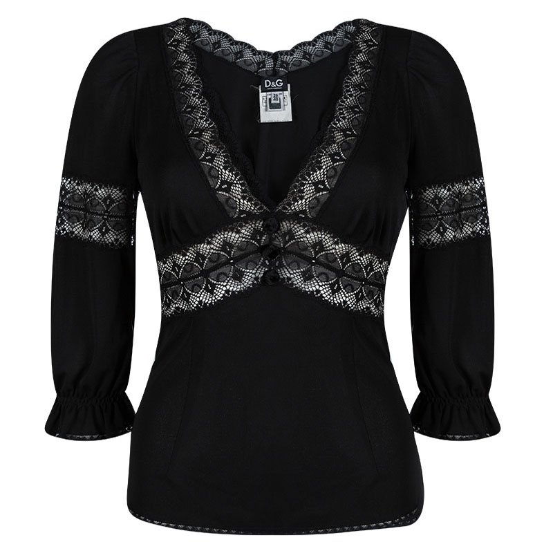 D&G Black Lace Detail Long Sleeve Top S