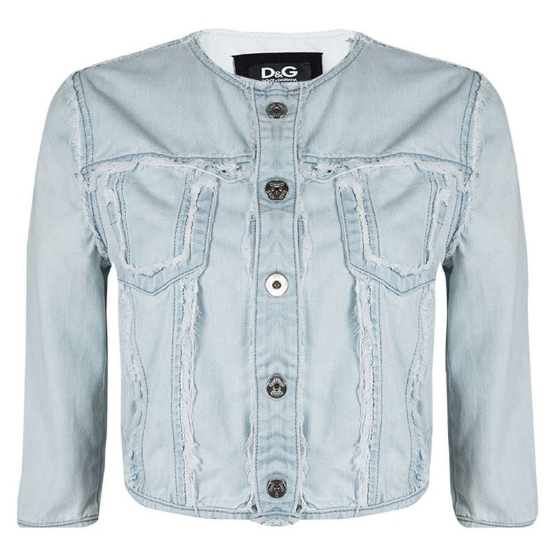 D&G Light Wash Distressed Cropped Denim Jacket S