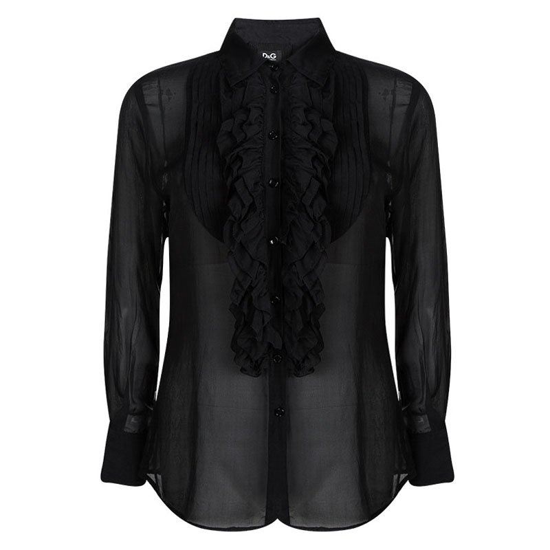 Pre Owned D&G Black Cotton Ruffle and Pintuck Yoke Detail Long Sleeve Shirt S