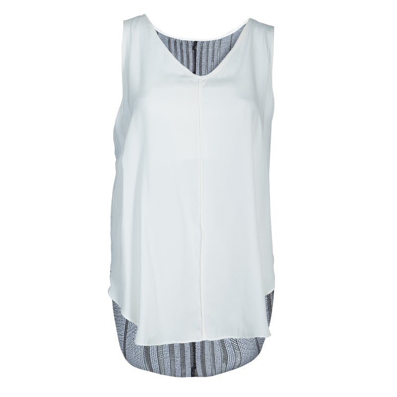 10 Crosby Derek Lam White and Black High-Low Hem Sleeveless Top M