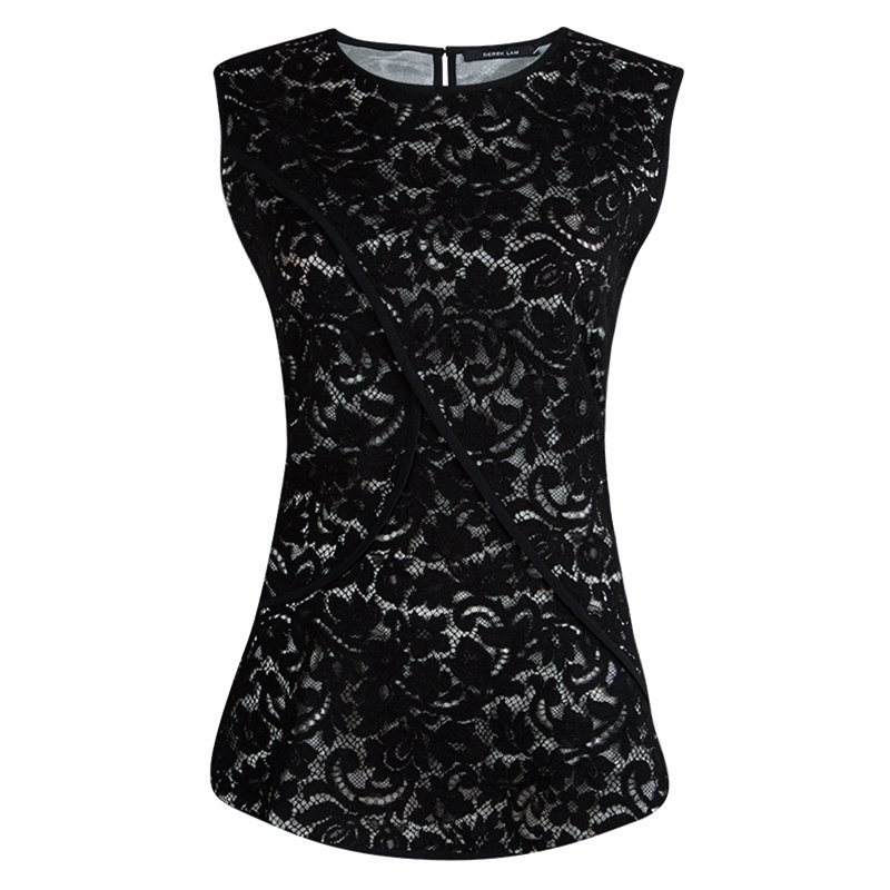 Derek Lam Black Lace Overlay Sleeveless Top L