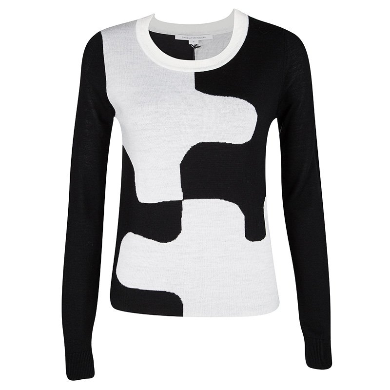 Pre Owned Diane Von Furstenberg Monochrome Wool Daphne Sweater M