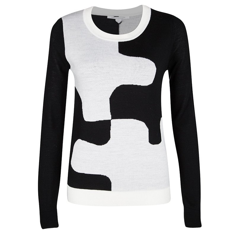 Pre Owned Diane Von Furstenberg Monochrome Wool Daphne Sweater S
