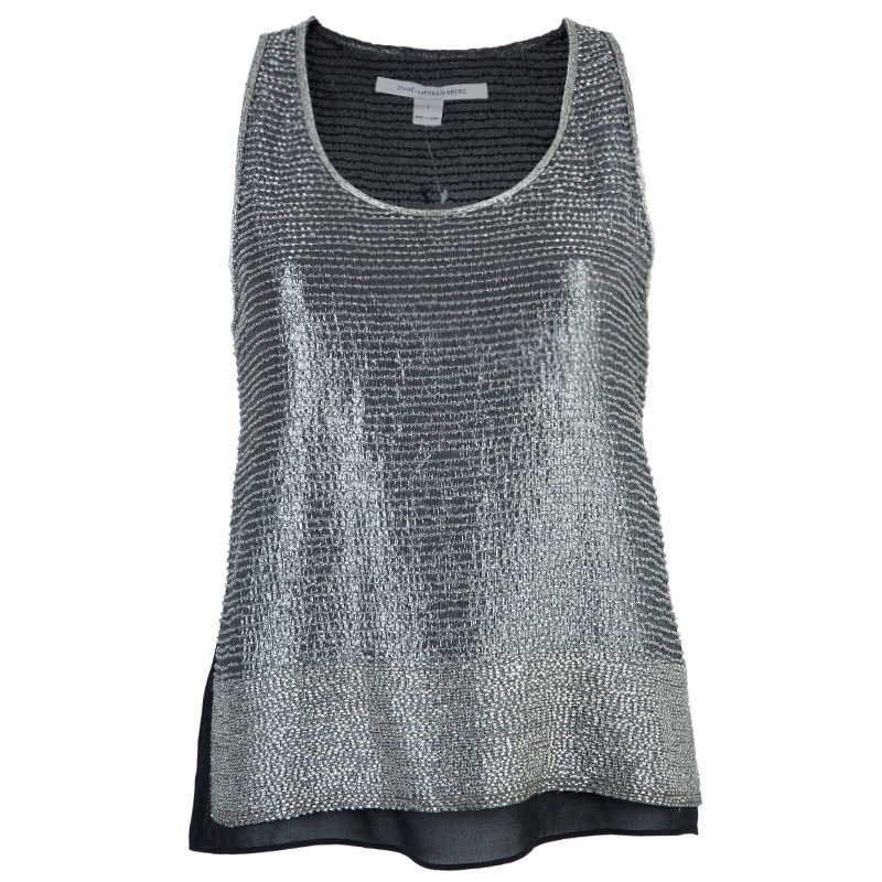 Pre Owned Diane von Furstenberg Lania Machine Bugle Silver Top S
