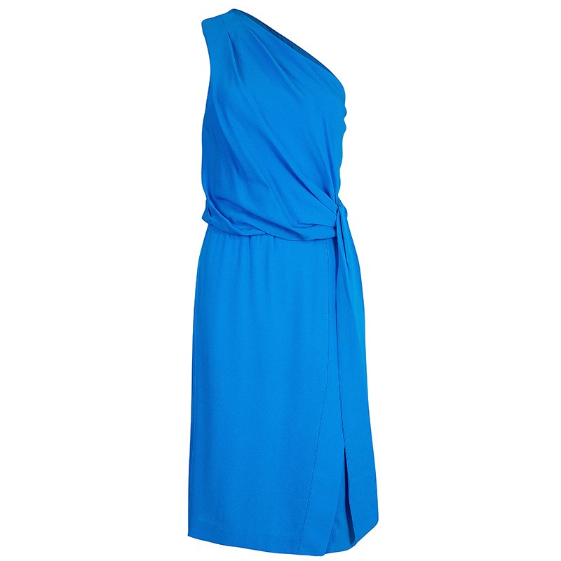 Pre Owned Diane von Furstenberg Blue Agantha One Shoulder Dress L