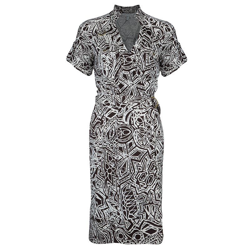 Pre Owned Diane von Furstenberg Anoush Brown Printed Wrap Dress M