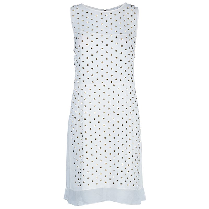 Pre Owned Diane Von Furstenberg White Studded Abriela Embellished Dress M