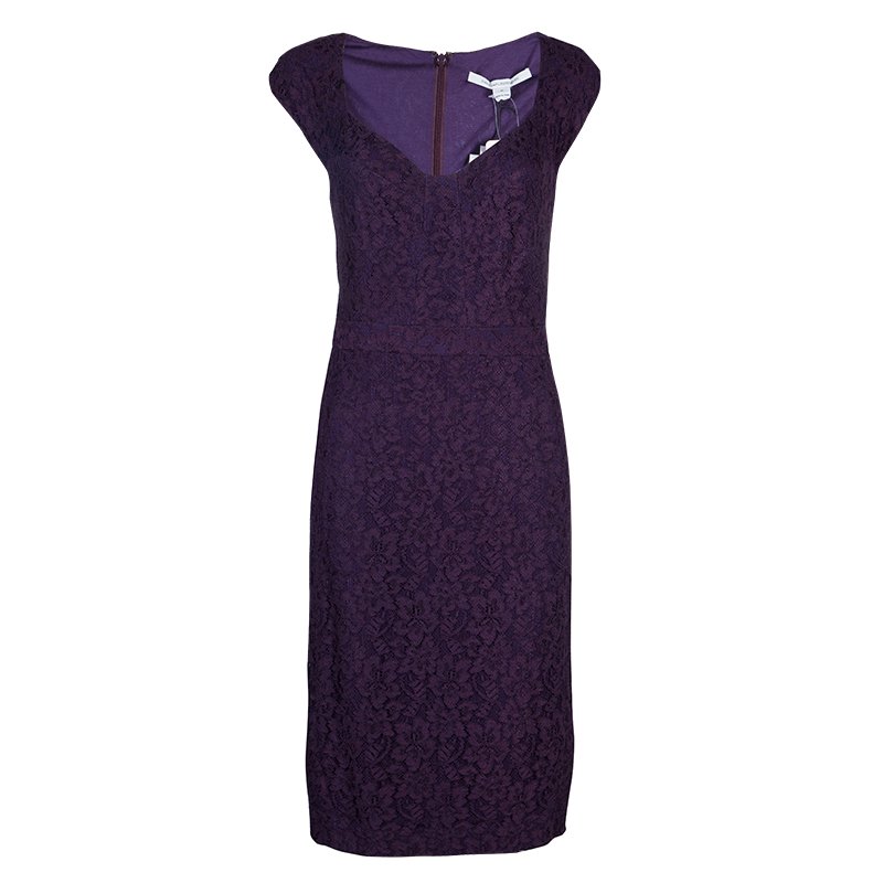 Diane Von Furstenberg Purple Lace Cap Sleeve Katrina Dress L