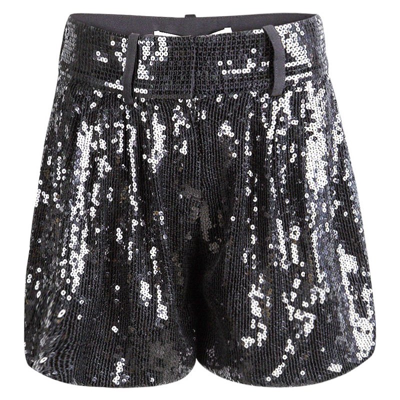 Pre Owned Diane Von Furstenberg Black Silk Sequined Aleah Shorts S